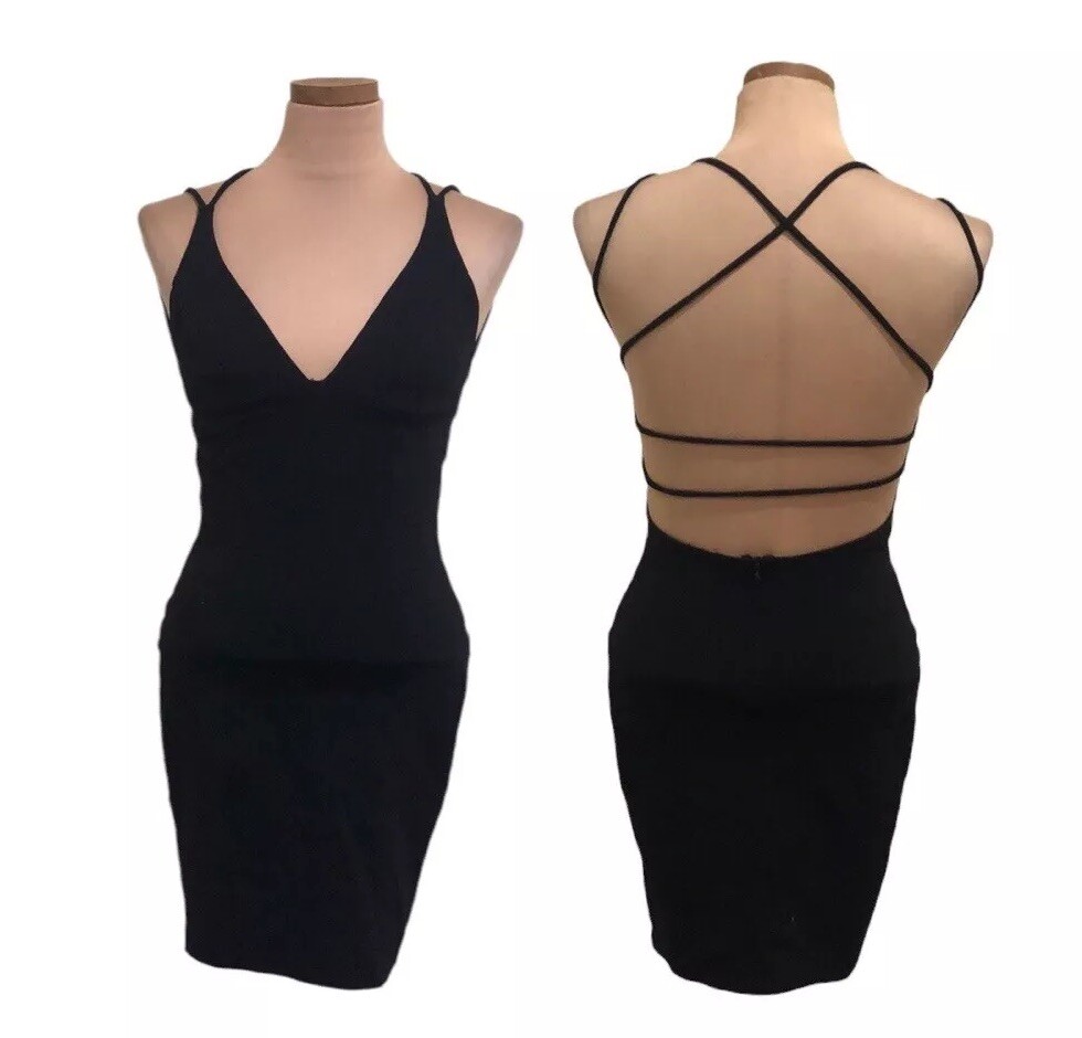 Lulus Be-All Trend-All Backless Dress Size Small Black Bodycon Open Back Mini