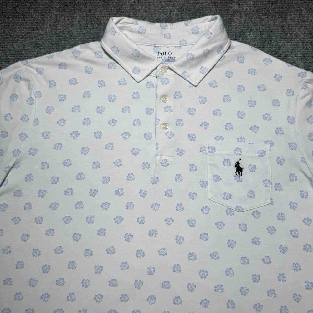 Polo Ralph Lauren Performance Polo Mens XL White Floral Activewear Golf Preppy