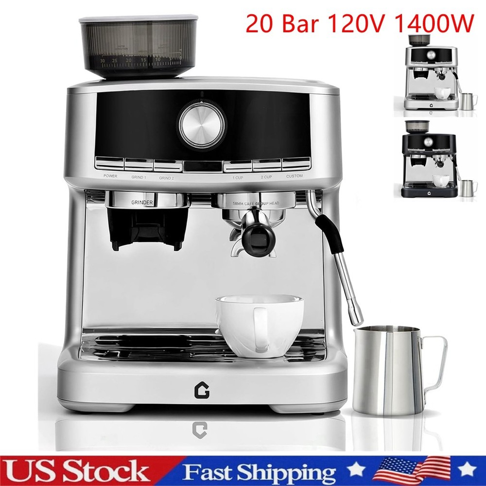 20 Bar Semi Automatic Espresso Machine w/ Grinder Milk Frother & 1.5L Water Tank