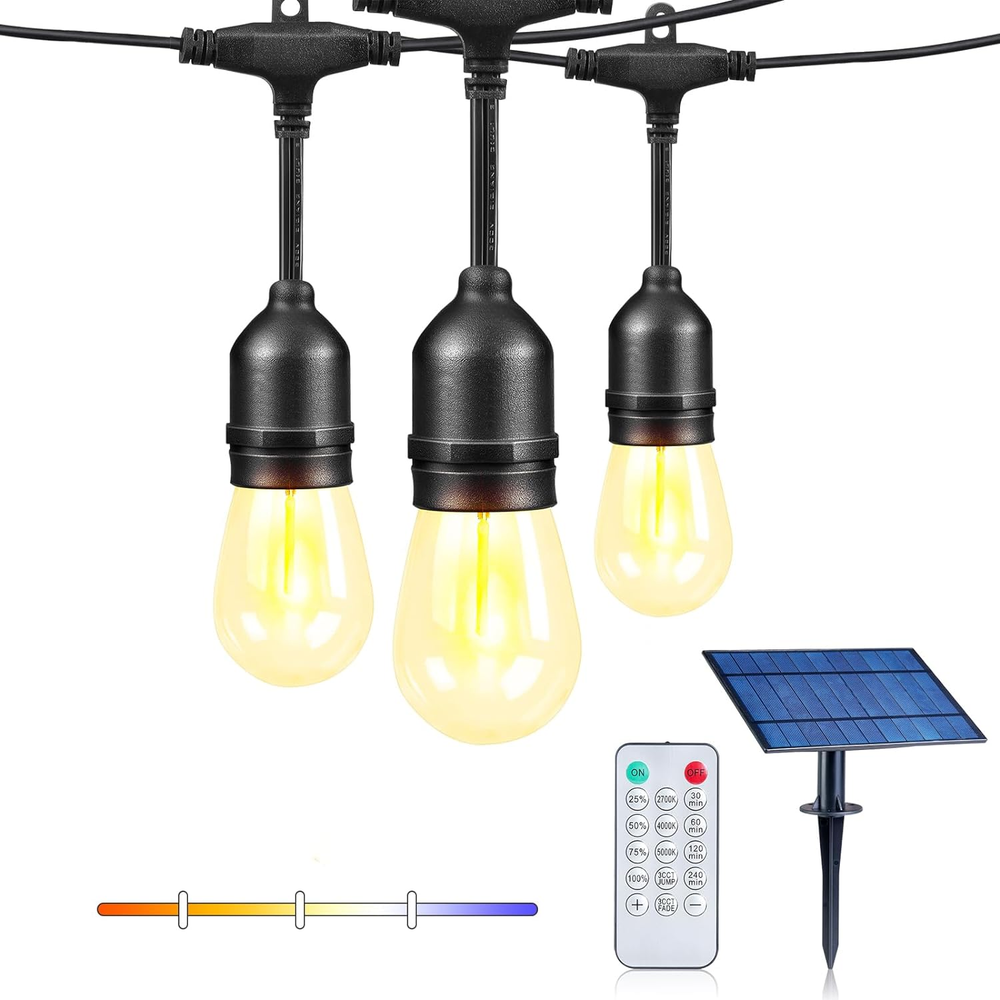 Solar String Lights Remote Control,35Ft Dimmable Solar String Lights Outdoor, 10
