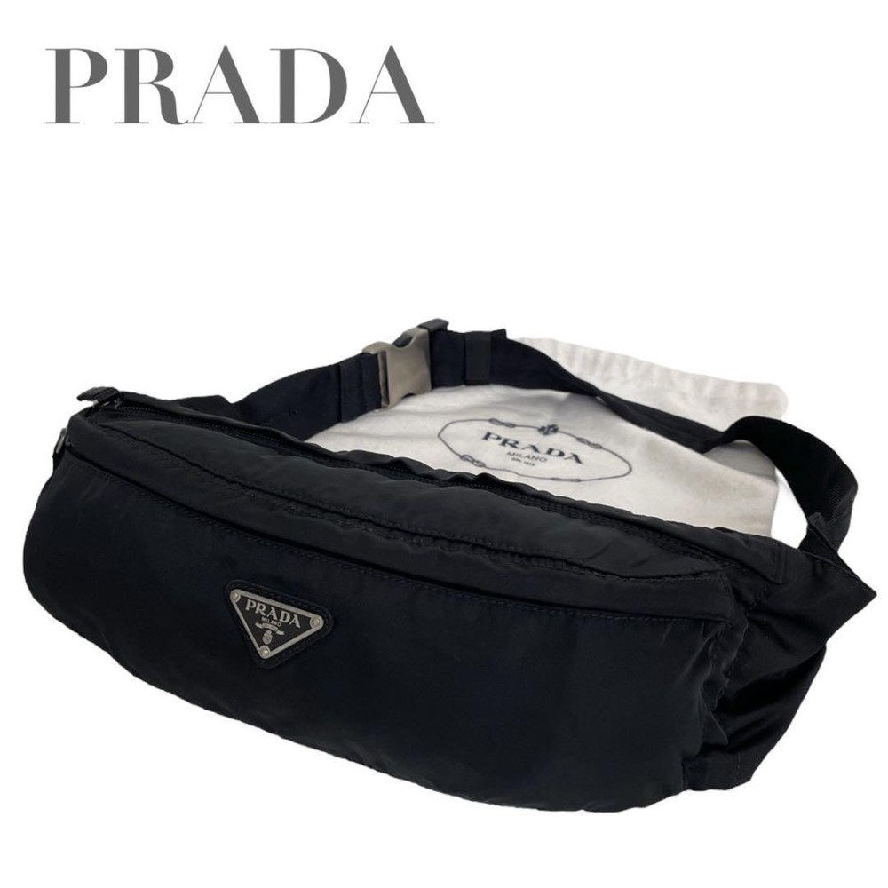 Prada Authentic Black Nylon Triangle Logo Waist Bag Crossbody