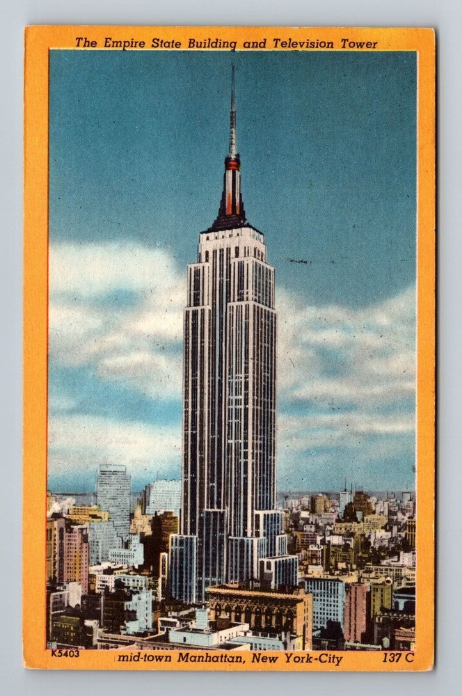 New York City NY Empire State Bldg. Television Tower 1954 Old Postcard