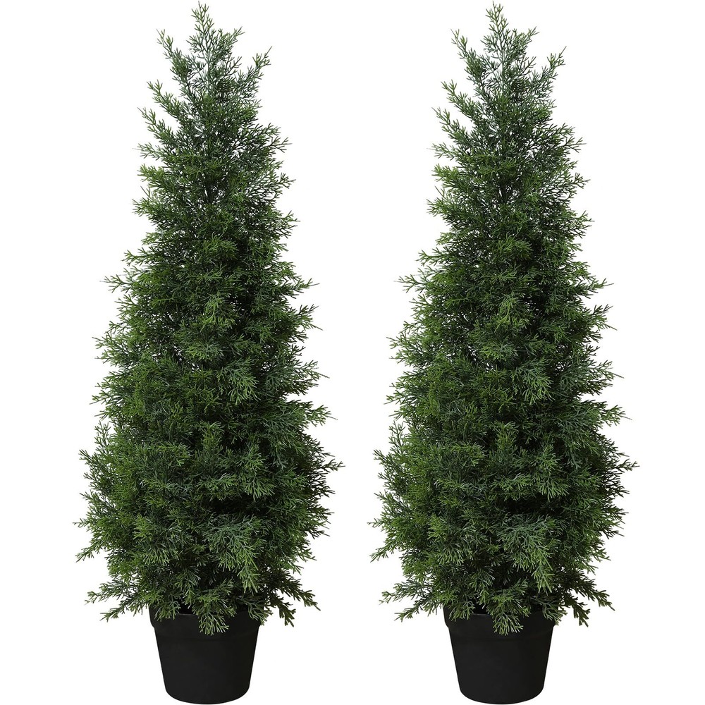 Outdoor UV Rated Artificial Cedar Topiary Tree 3Ft Potted Plants 2Pack Fake Evergreen