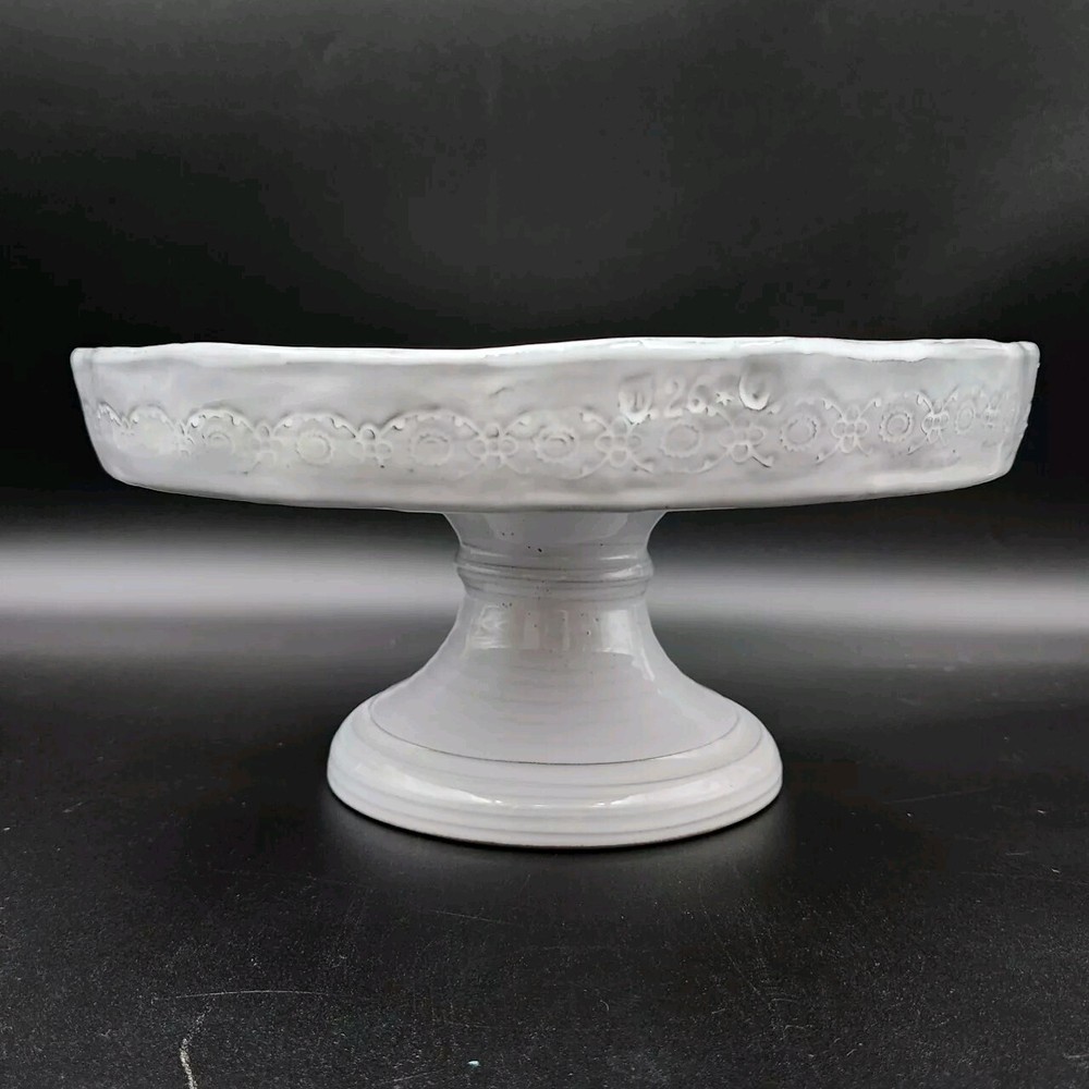 Anthropologie Glenna Ceramic Cake Stand Italian Pottery Italy White 12