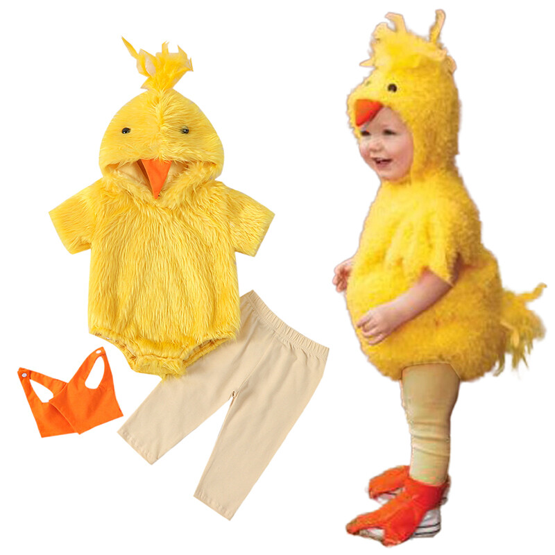Infant Boys Girls Cosplay Chicken Animal Costume Fleece Hooded Romper Halloween