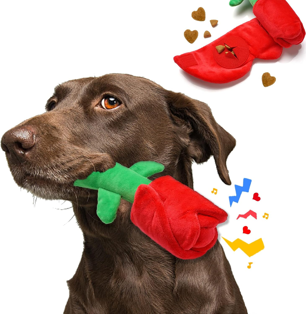 Rose Puzzle Dog Toy, Valentine'S Day & Christmas Gift, Squeaky Crinkle Enrichmen
