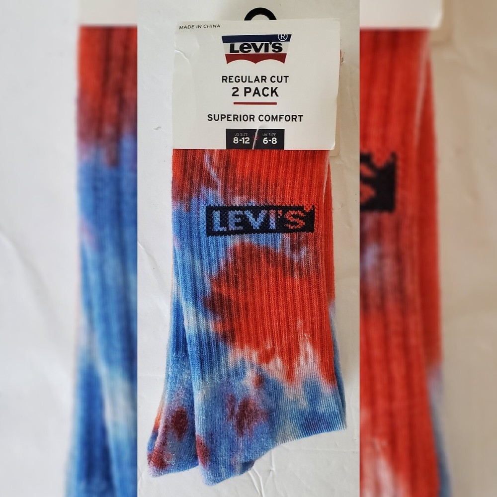 LEVI'S TIE DYE SOCKS MEN'S REGULAR CUT 2 PACK SUPERIOR COMFORT SIZE 8-12 WHITE