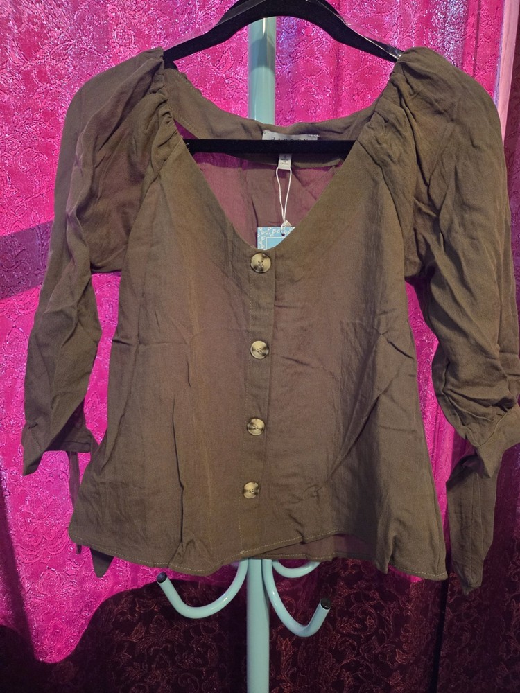 Hayden Los Angeles Women's Shirt. Sz S. Olive Green. NWT.              #441