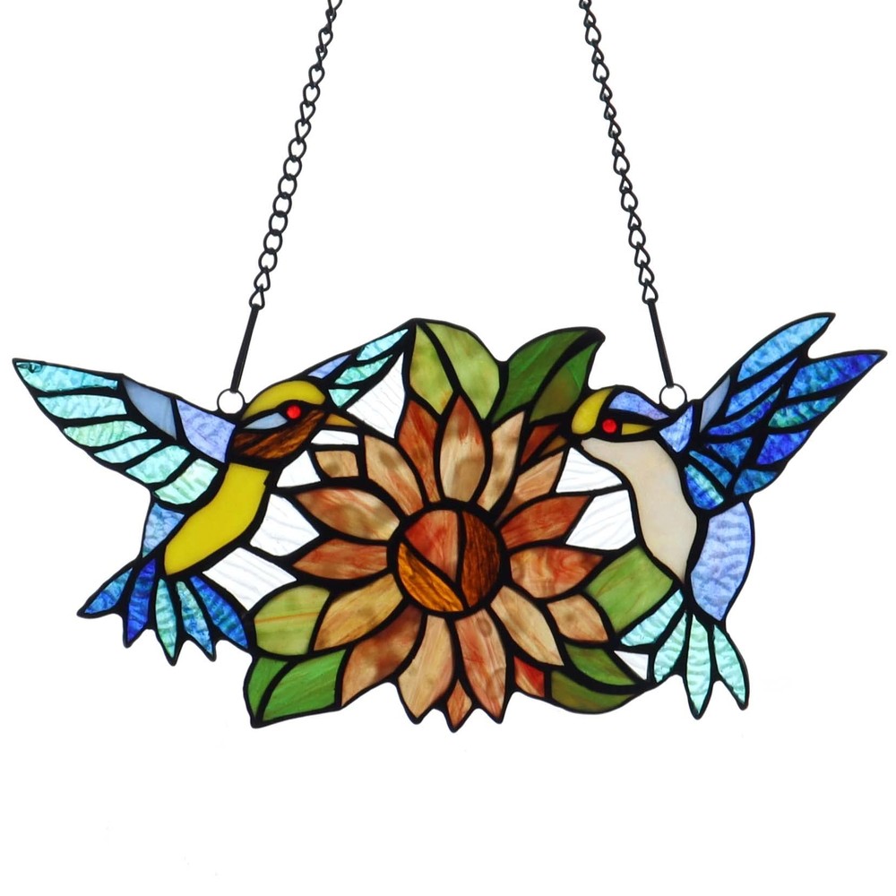 W10006 Hummingbirds Flower Tiffany Style Stained Glass Window Hangings Panel ...