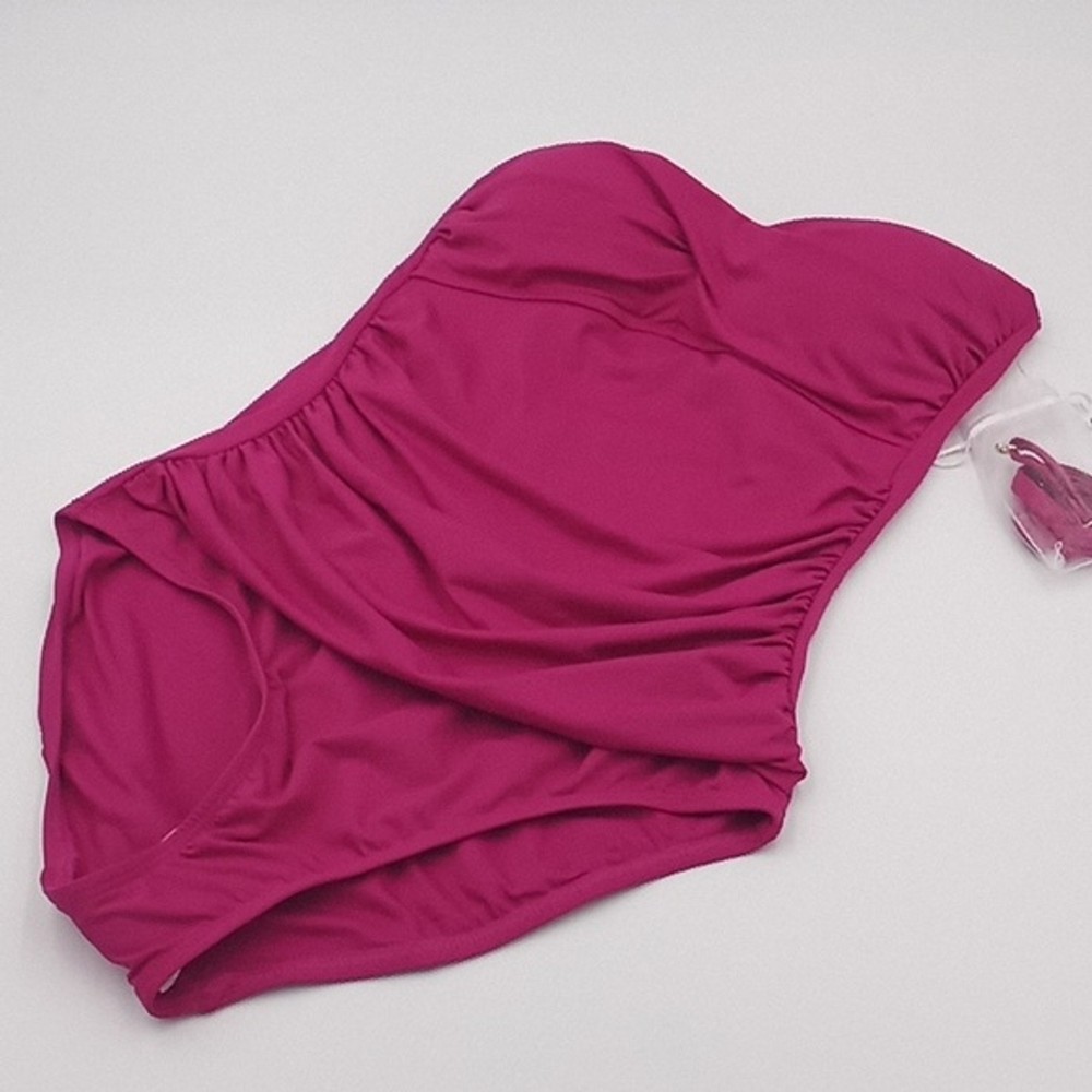 Anne Cole Sz 10 Berry Pink Twisted Front Shirred Convertible Swimsuit