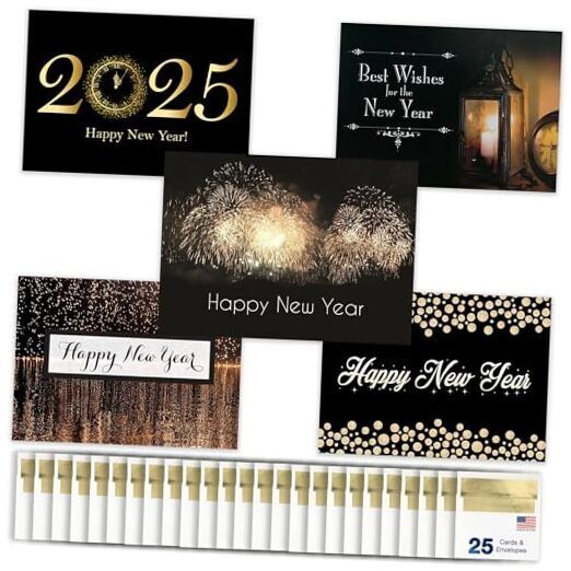 New Years Cards for Business & Family (Variety Pack - Gold) Bulk Greeting Card-image