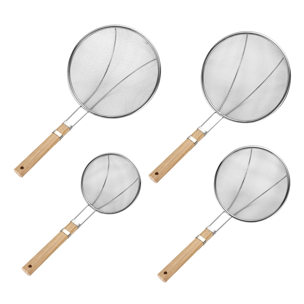1Pc Stainless Steel Fine Mesh Skimmer Strainer with Wood Handle Ladle Skimmer