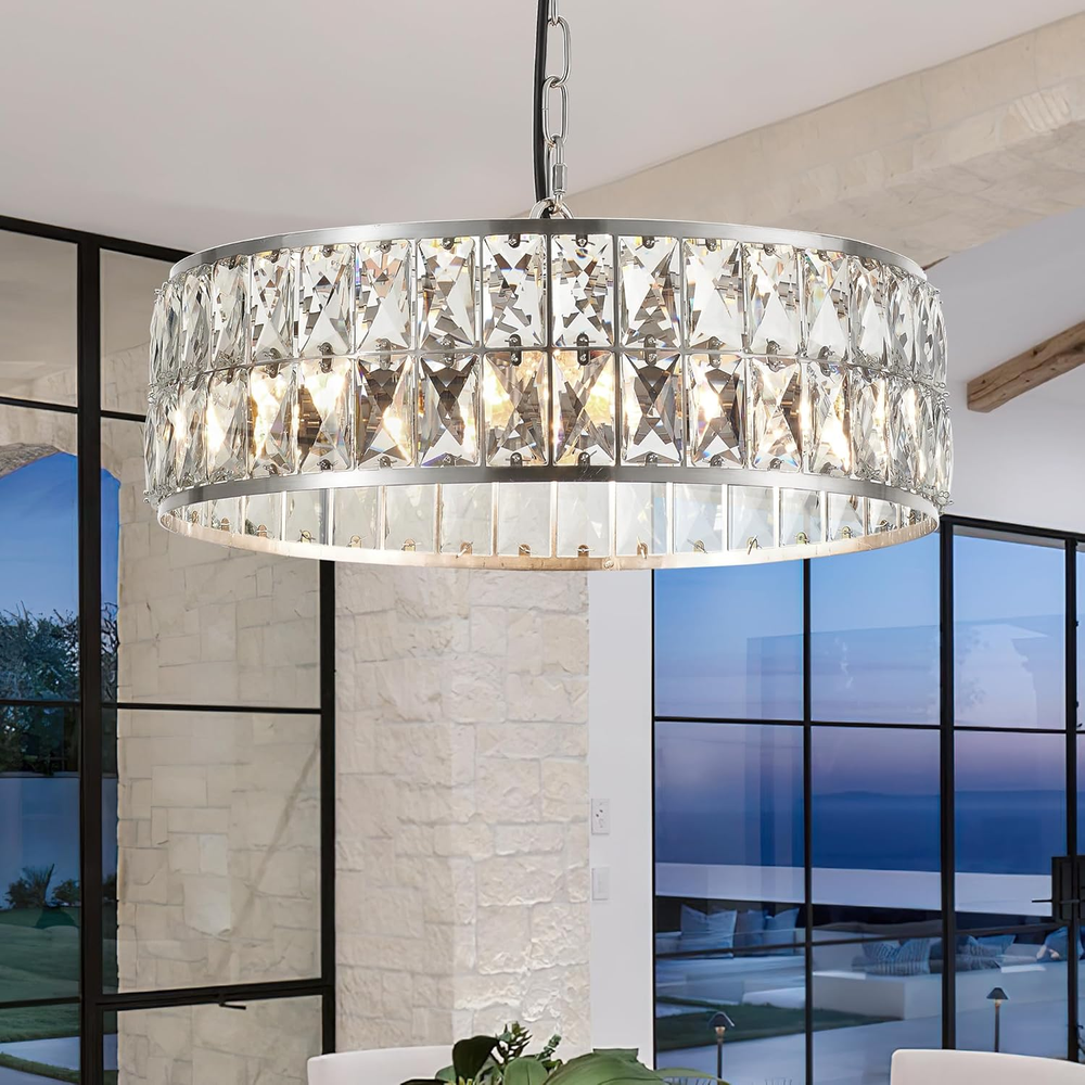 16” 4-Light Modern Crystal Chandeliers Nickel Dinning Room Light Fixture, round