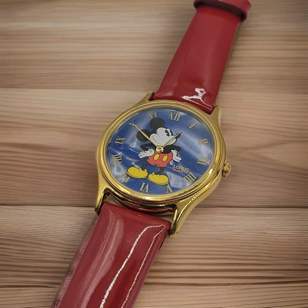 Mickey Mouse Red Band Girls Wristwatch Lotus Rare Blue Cloud Pearl Rare