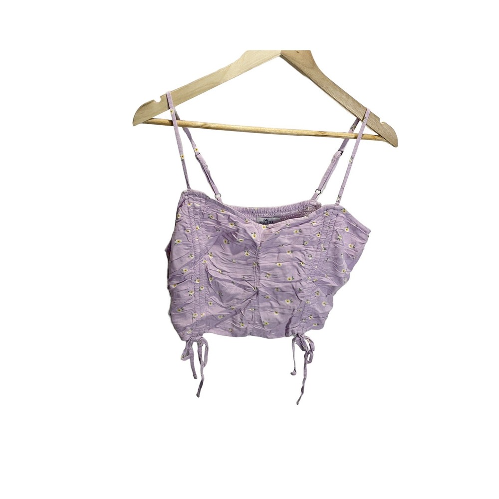 Hollister Purple Floral Crop Top L Sleeveless Summer Stretch Tie Front Accent