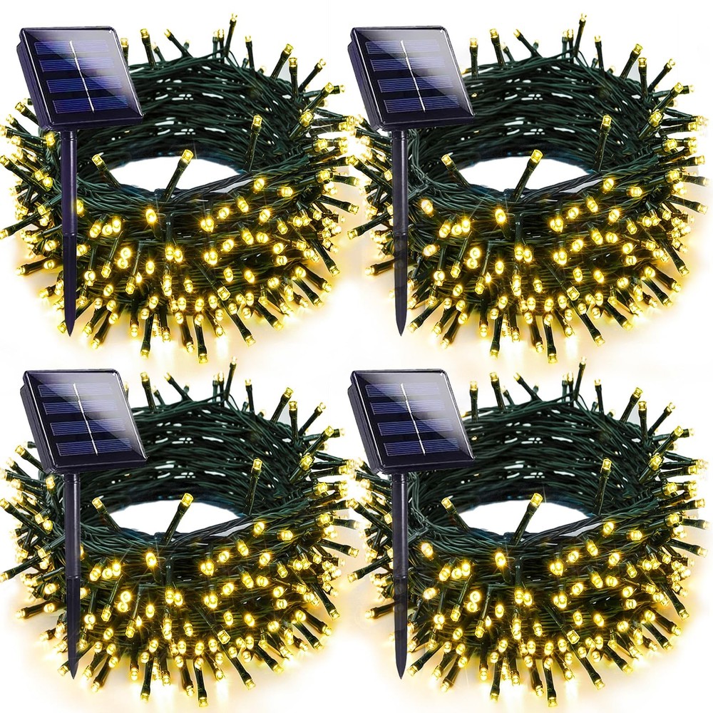 4-Pack 400LED 132FT Warm White Solar Christmas Lights Outdoor Waterproof