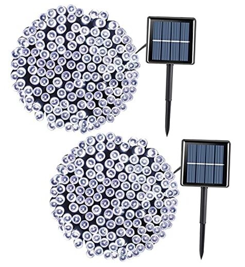 2 Pack Solar String Lights - 66ft 200LED Each, 400LED Total White Christmas Lights