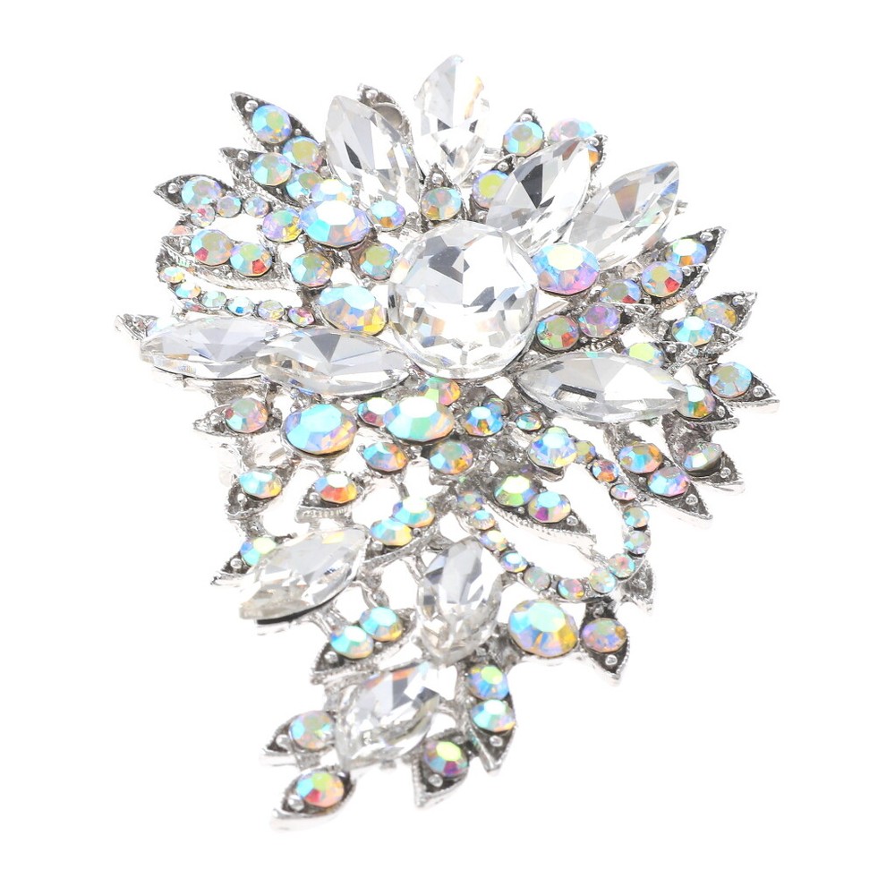 Silver Tone Metal Crystal Rhinestone Flower Brooch P1246-SAB
