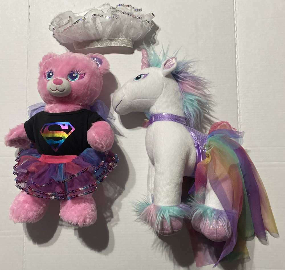 Build A Bear Fairy Friends Pink Bear with Enchanted Unicorn Talking Music BAB Lot