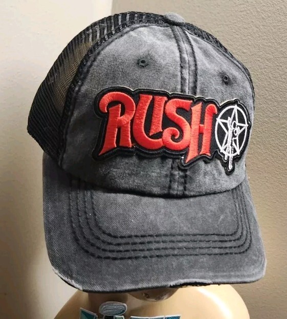 Rush Trucker Hat Distressed Baseball Cap Black Mesh RUSH HAT