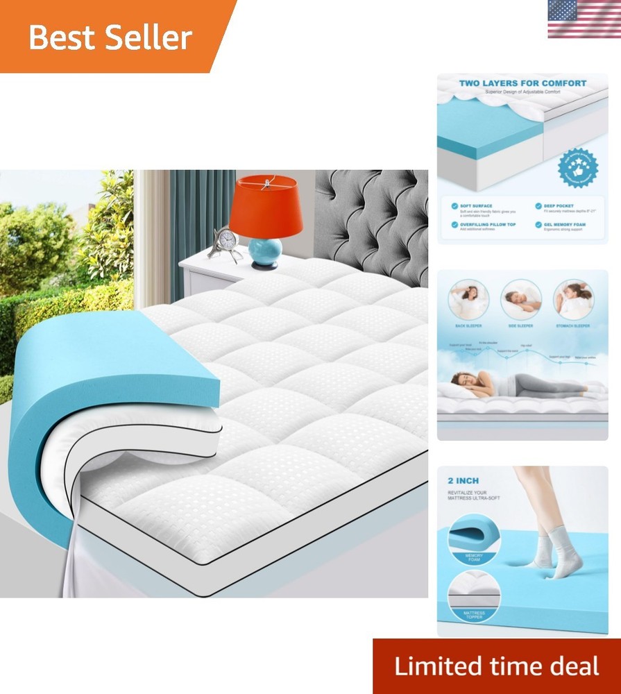 2 Inch Cooling Gel & Quilted Pillow Top Mattress Pad - 4 Inch Queen Size Comfort