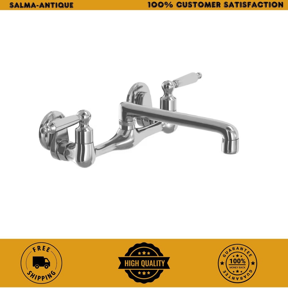 Builders Double-Handle Wall Mount Low-Arc Standard Kitchen Faucet in Polished Ch