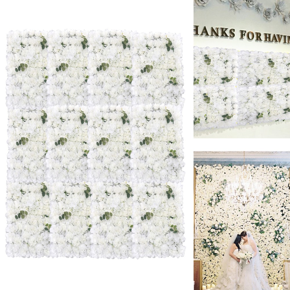 12Pcs Flower Panel Artificial Flower Wall Panel White Flower Backdrop Wall Decor