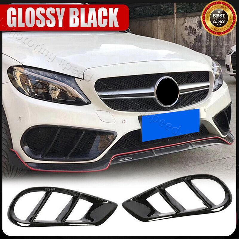 Front Fog Lamp Grill Vent Cover For Benz W205 C250 C300 C43 2015-18 Glossy Black