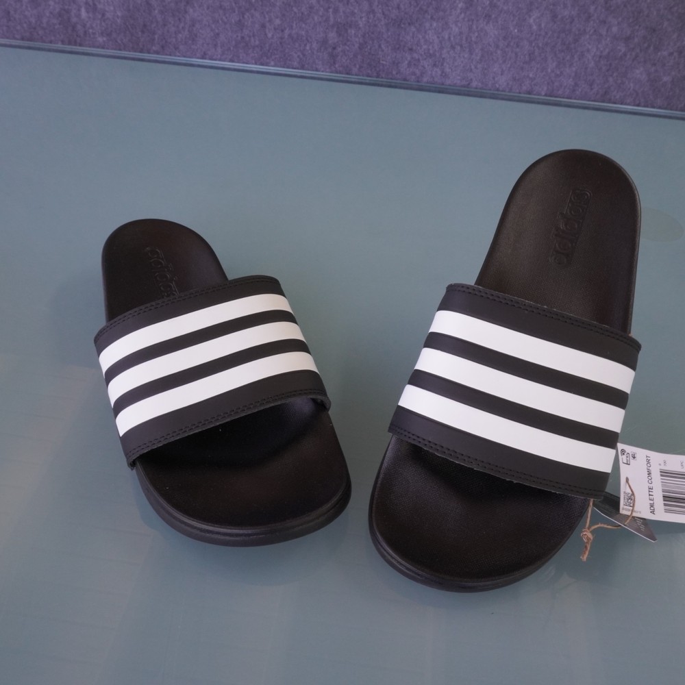NEW Adidas Adilette Comfort Slides Sandals GZ5891 Black White Men's US 8 Women's