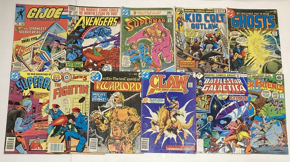 Comic Lot Of 11 GI Joe Avengers Superman Battlestar Galactica Ghosts Claw 70-80s