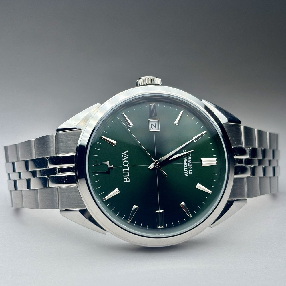 Bulova Sutton Automatic Emerald Green Sunburst Stainless 41mm Mens Watch 96B424