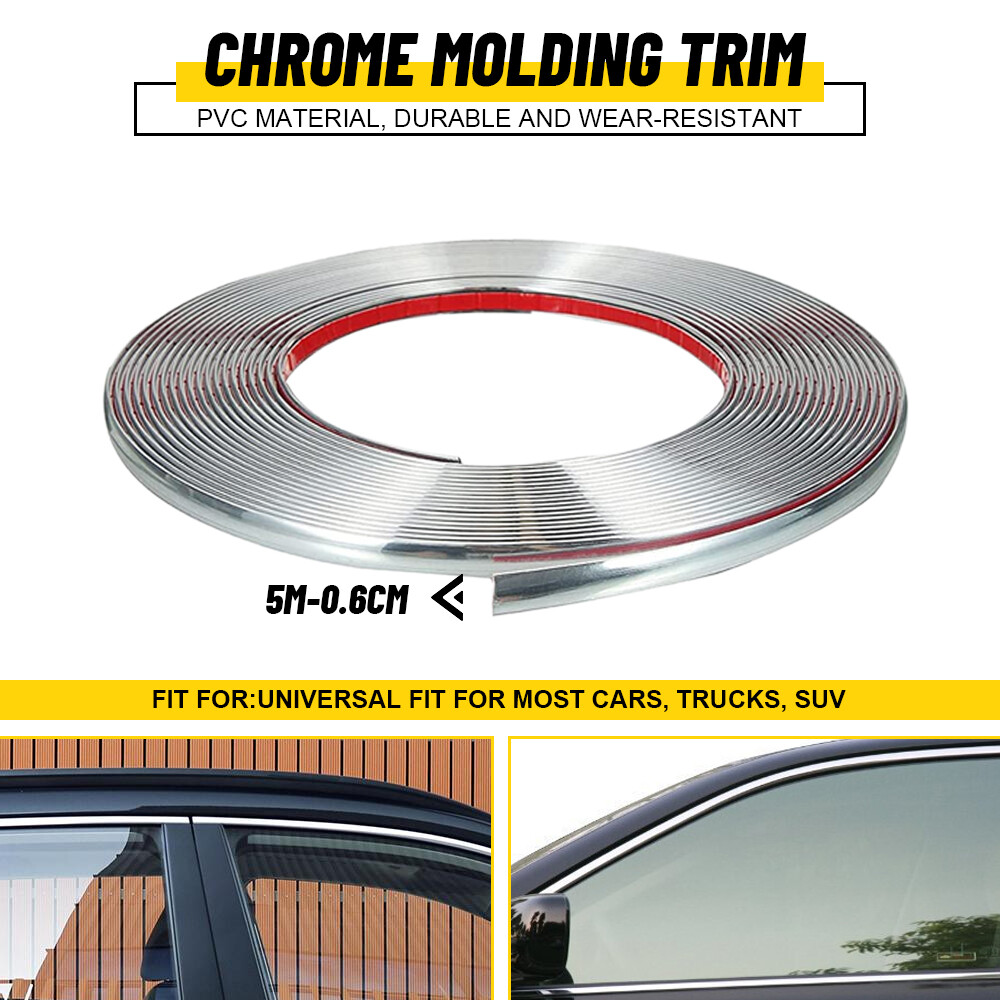 6mm Wide 16.4ft Length Chrome Molding Trim Trunk Body Side Bumper Strip Tape PVC