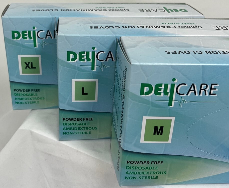 Vinyl Synmax Exam Gloves Latex-Free & Powder-Free M L XL multiple use DELiCARE