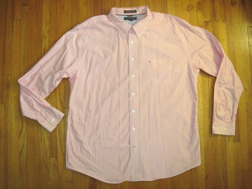 Tommy Hilfiger Academy Poplin Red/White Pinstripe Oxford Dress Shirt 2X New