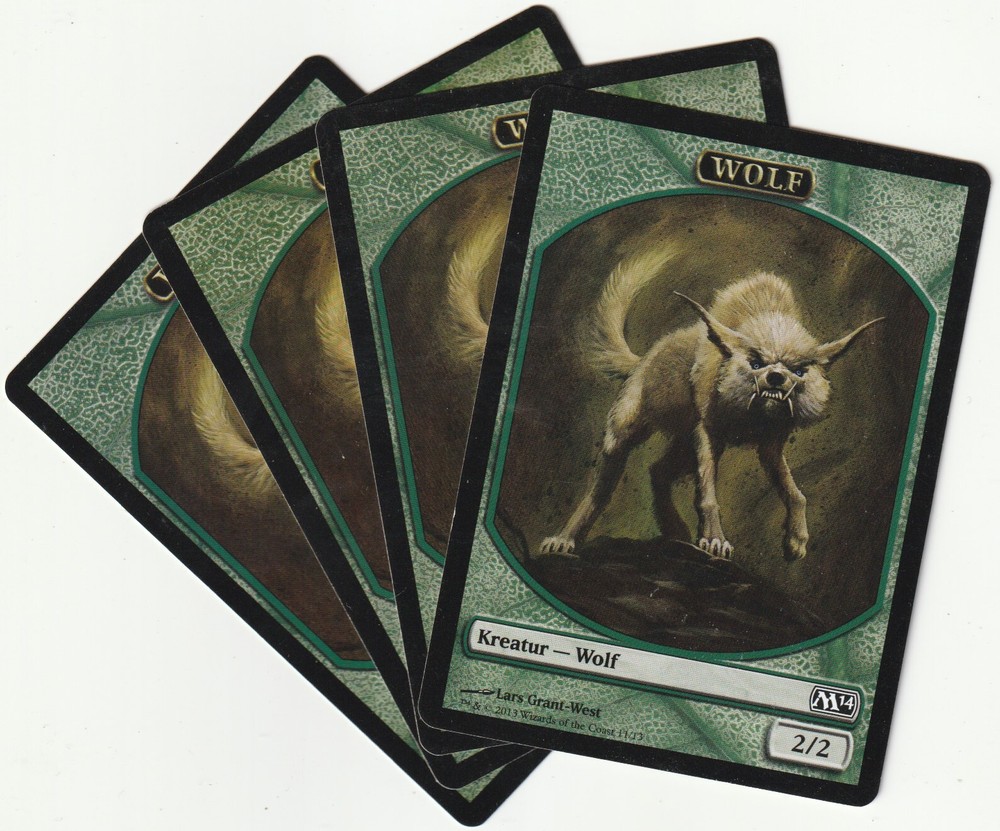 4 Wolf Token Playset for MTG Magic Gathering Green Creature Cards M14 2013