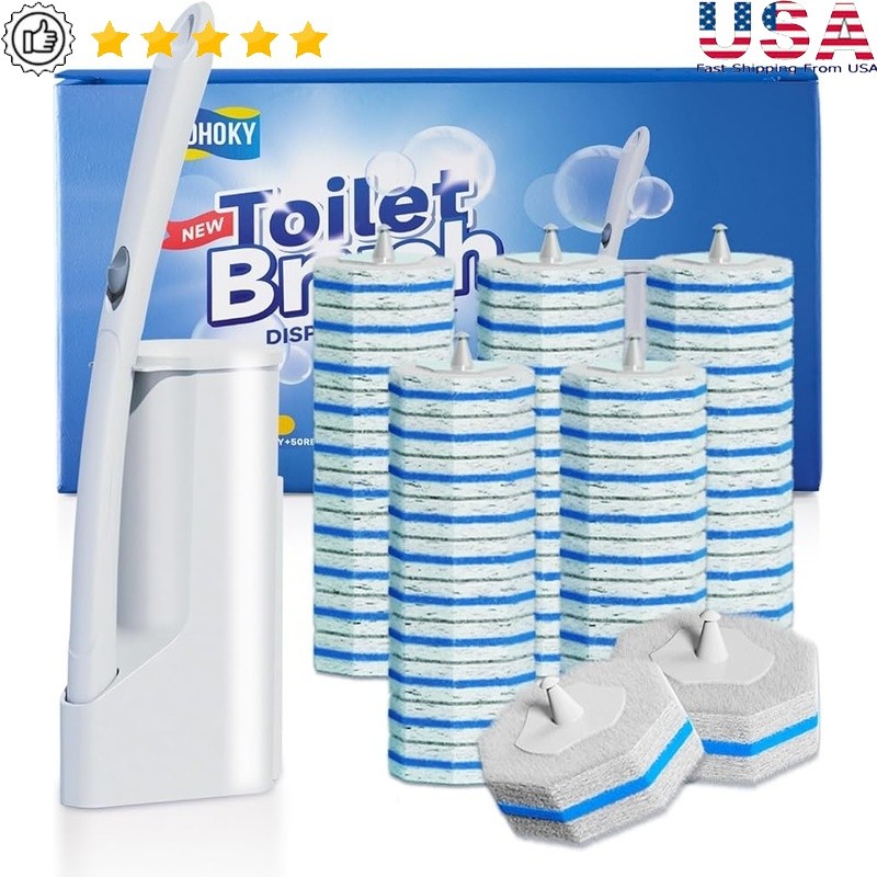 Toilet Cleaning Set Disposable Wand W/ 50 Refills Self Cleaning Design New
