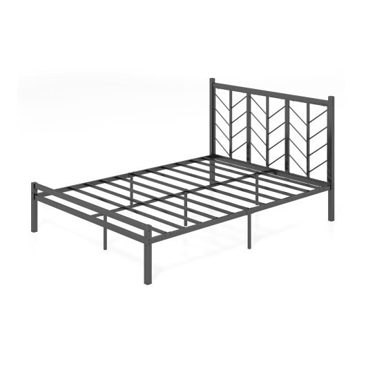 Queen Size Platform Bed with Headboard and Metal Frame-Queen Size - Color: Black