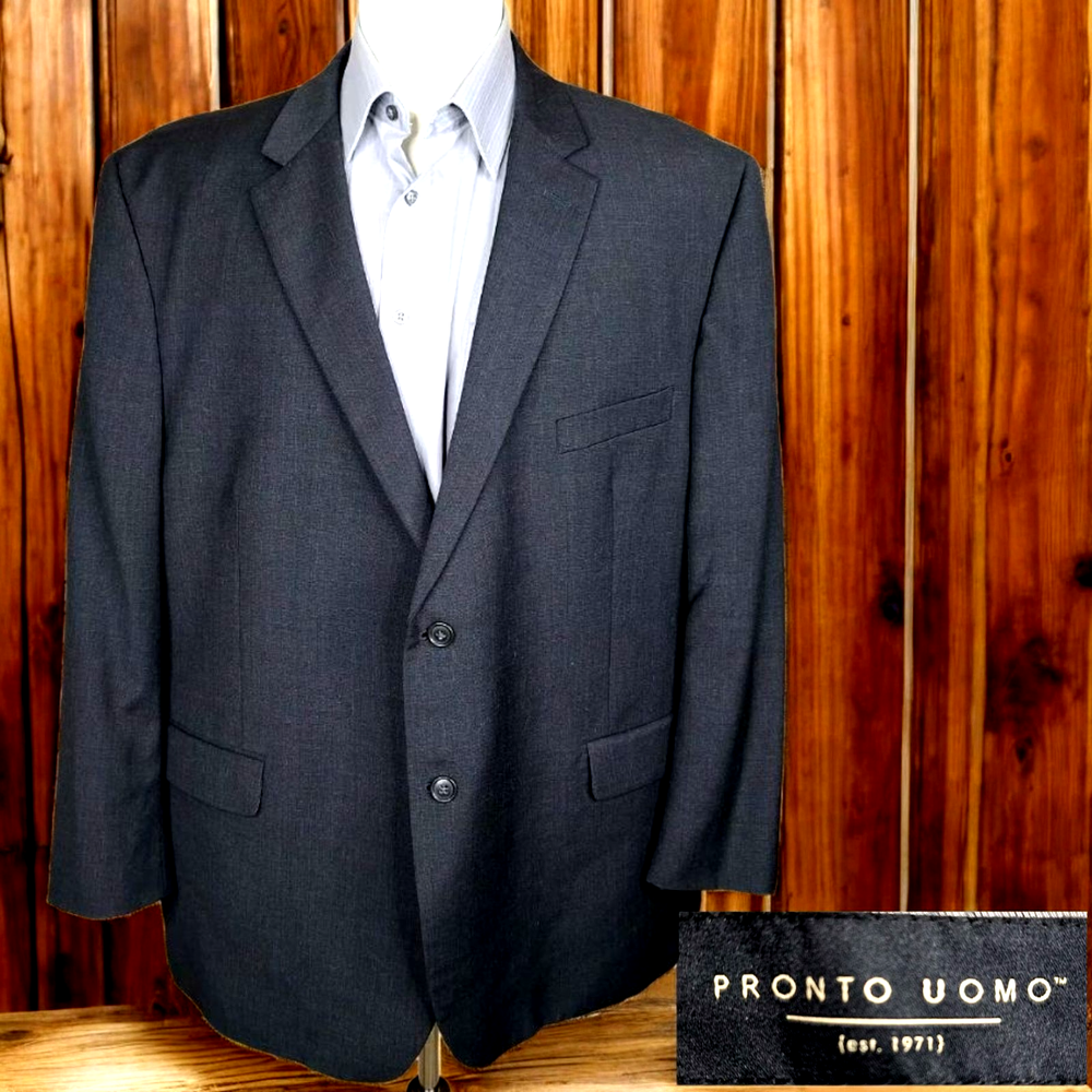Pronto Uomo Suit Jacket Blazer Mens 50R Black Double Vented Wool Blend