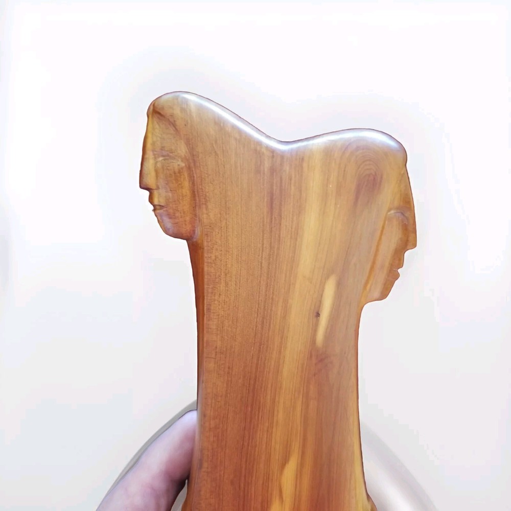 Wood Carved Man/Woman Figure Vintage Unique Hand Carved Piece Modern Art