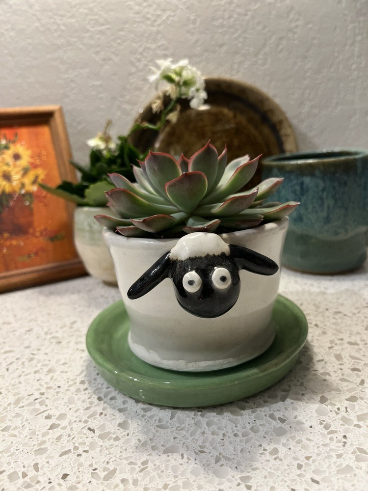 Plant pot Handmade Ceramic. Cute Sheep Planter