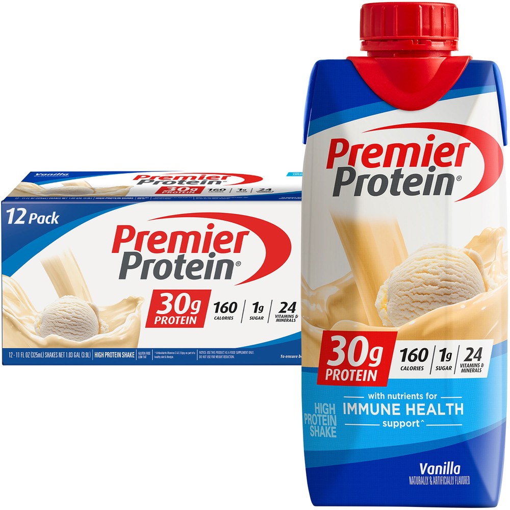 Premier Protein Shake Vanilla 30g Protein 11 Fl Oz 12 Ct 50% Calcium 1g Sugar