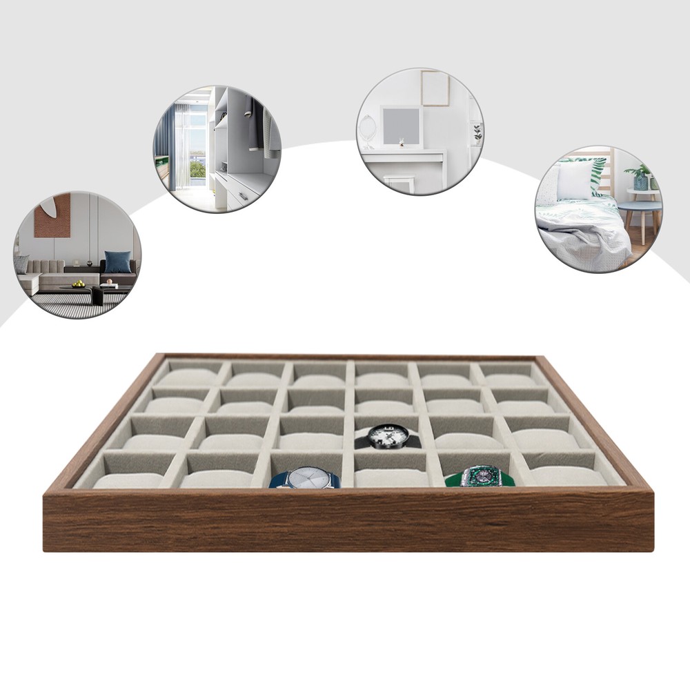 24 Slot Watch Box Wooden Display Case Organizer Jewelry Storage Case