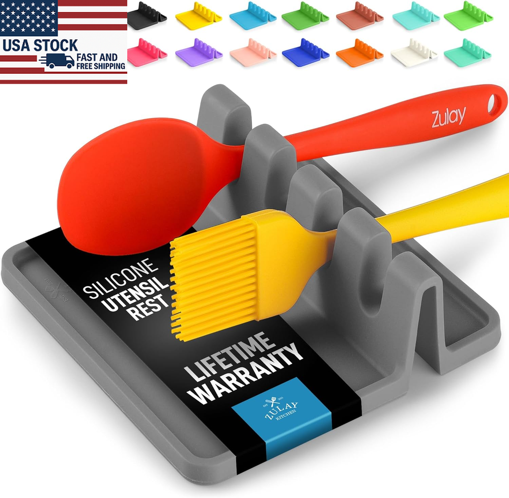 Silicone Heat-Resistant Utensil Rest with Drip Pad for Multiple Tools BPA-Free