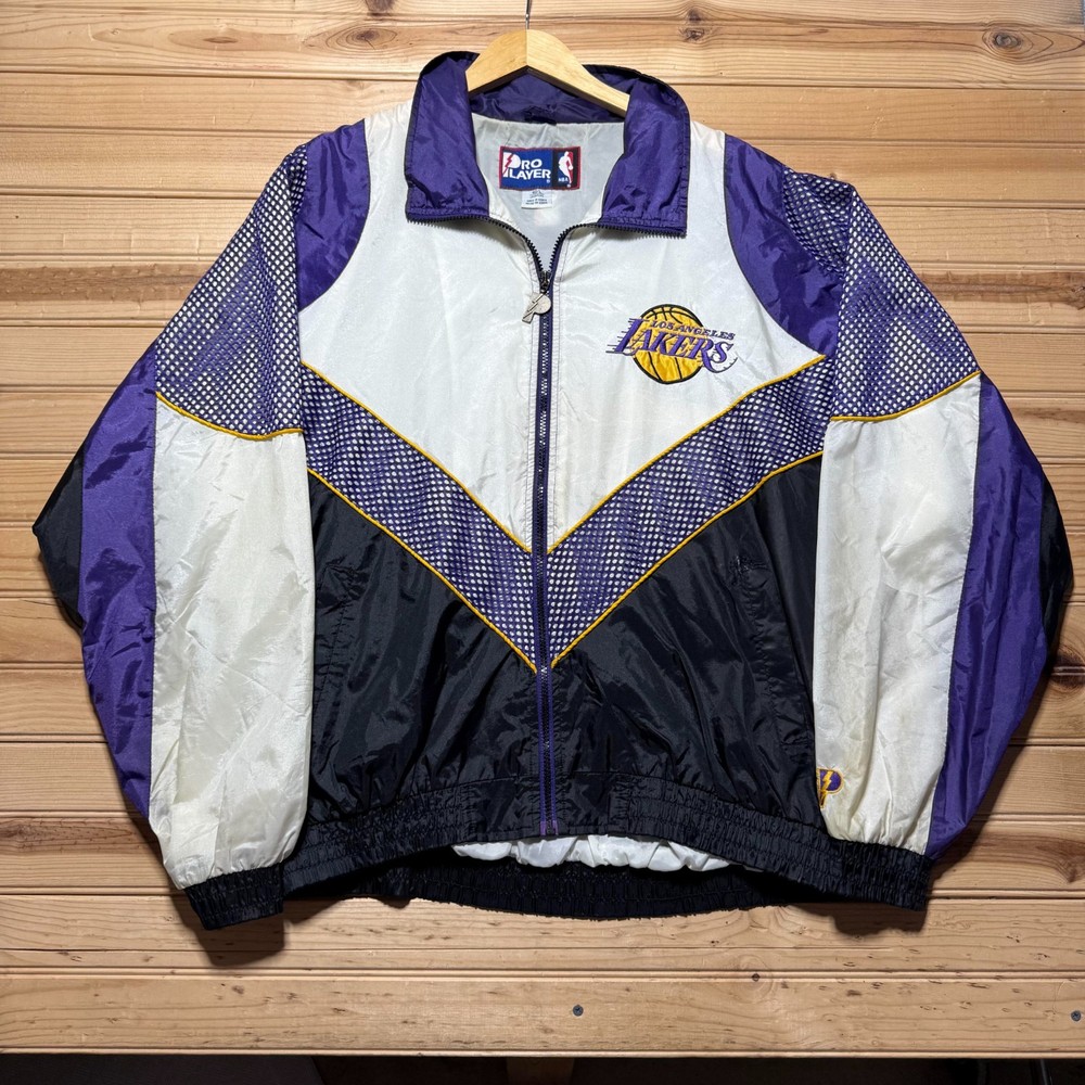 Vintage 90s Los Angeles Lakers NBA Mesh Panel Full Zip Windbreaker Jacket Large