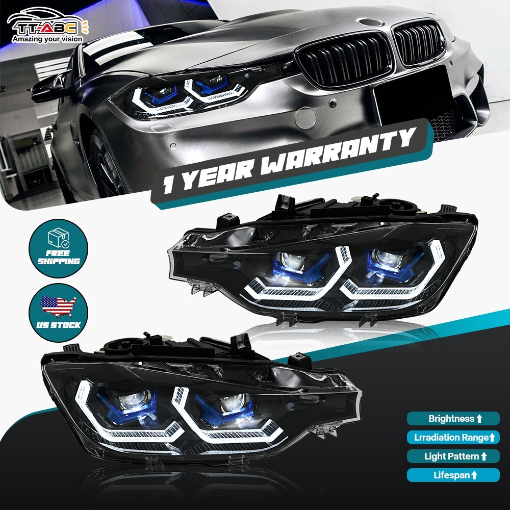 2x Smoke LED DRL 2-Projector Headlight Xenon For BMW 2012-2019 F30 F31 328i 335i
