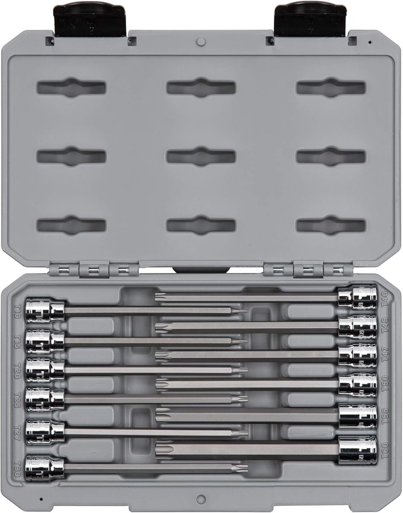 Durable 12-Piece Long Torx Socket Set T10-T60 | Polished Finish & Storage Case