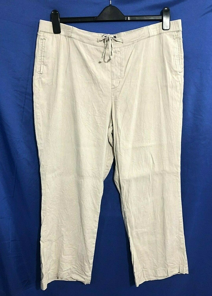 NYDJ NOT YOUR DAUGHTERS JEANS Stretch LINEN ANKLE PANTS Drawstring KHAKI 16