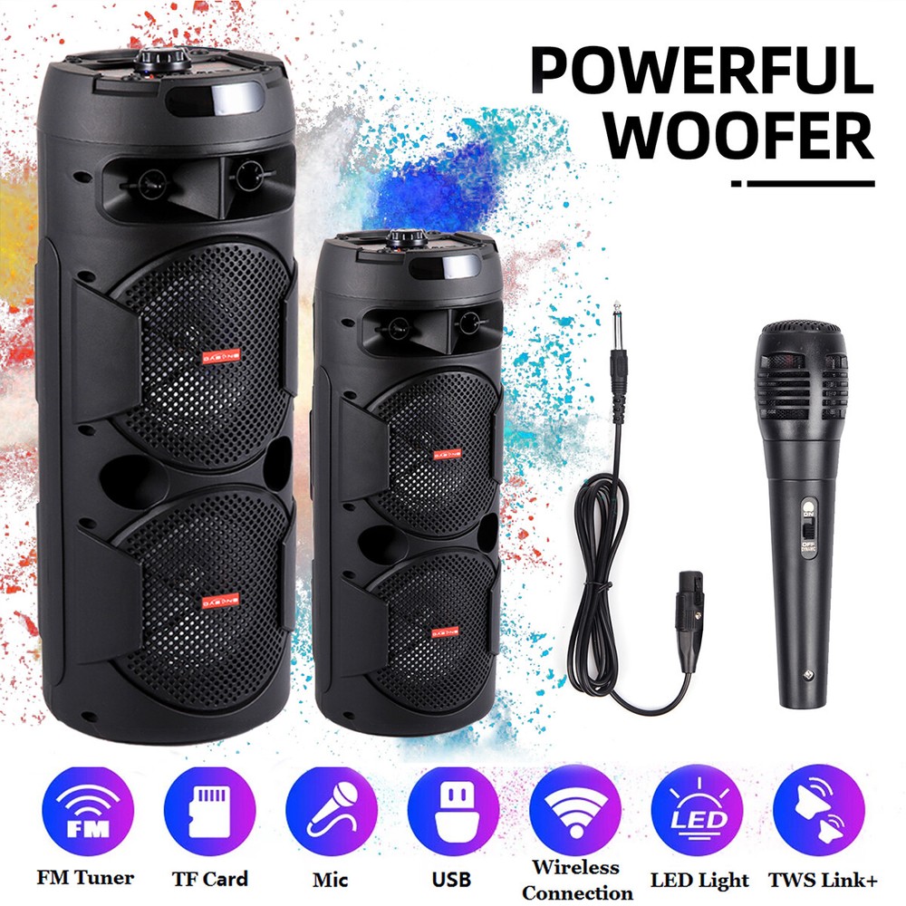8'' Portable Bluetooth Speaker Sub woofer Heavy Bass Sound Party System W/Mic