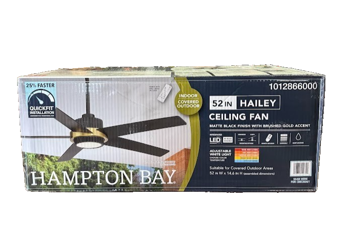 Hailey 52 in. Indoor/Outdoor Covered Matte Black 5CCT Ceiling Fan
