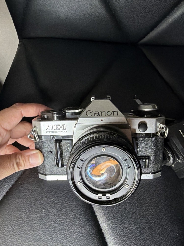 Canon AE-1 Program 35mm Film Camera w/ Lens & Flash Vintage Untested AS-IS -Read